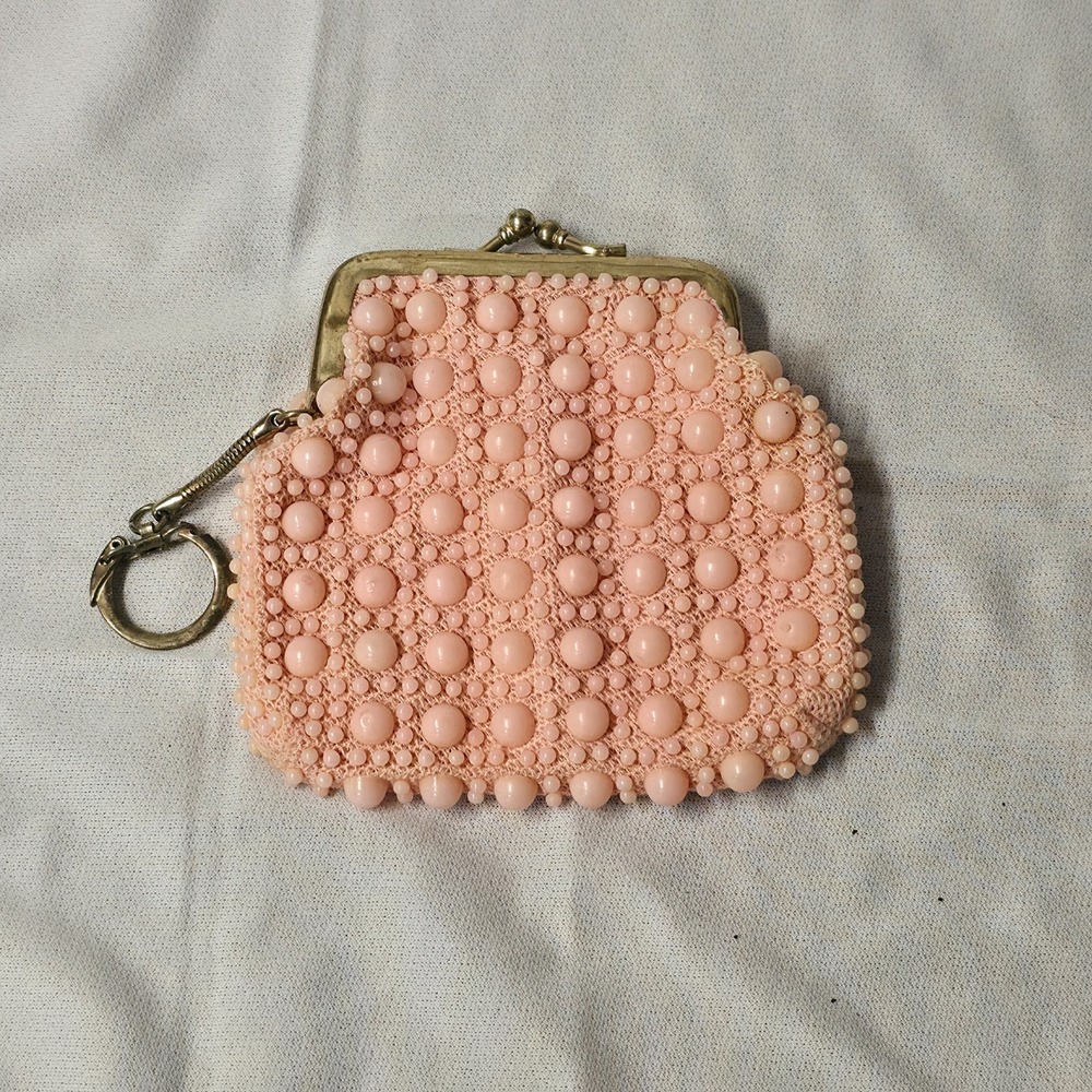Vintage Pink Bubble Beaded Coin Purse